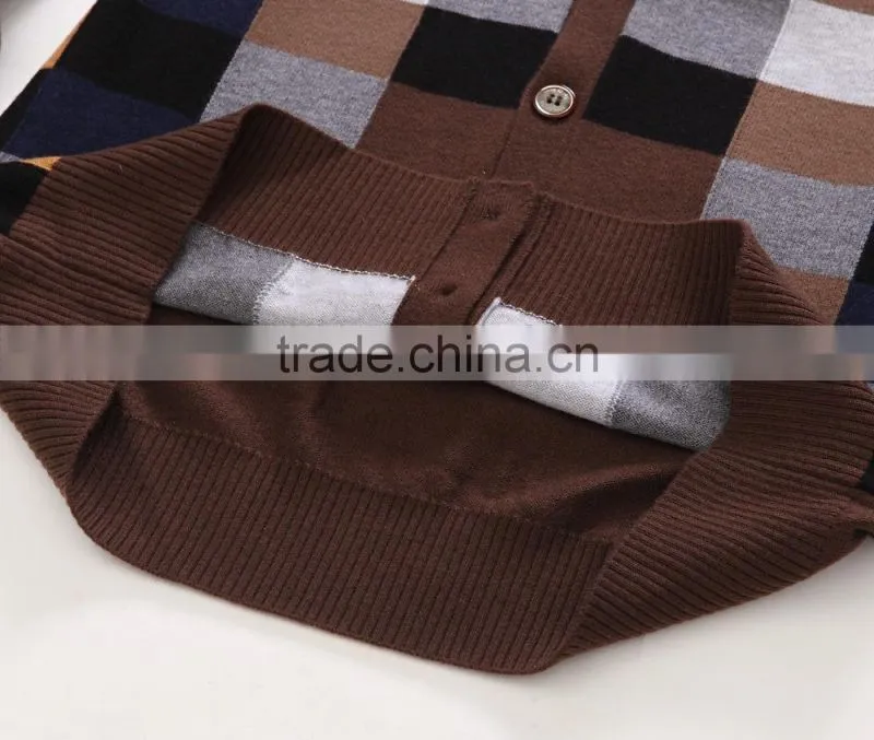 100% fine wool men's brown pattern knitwear cardigan
