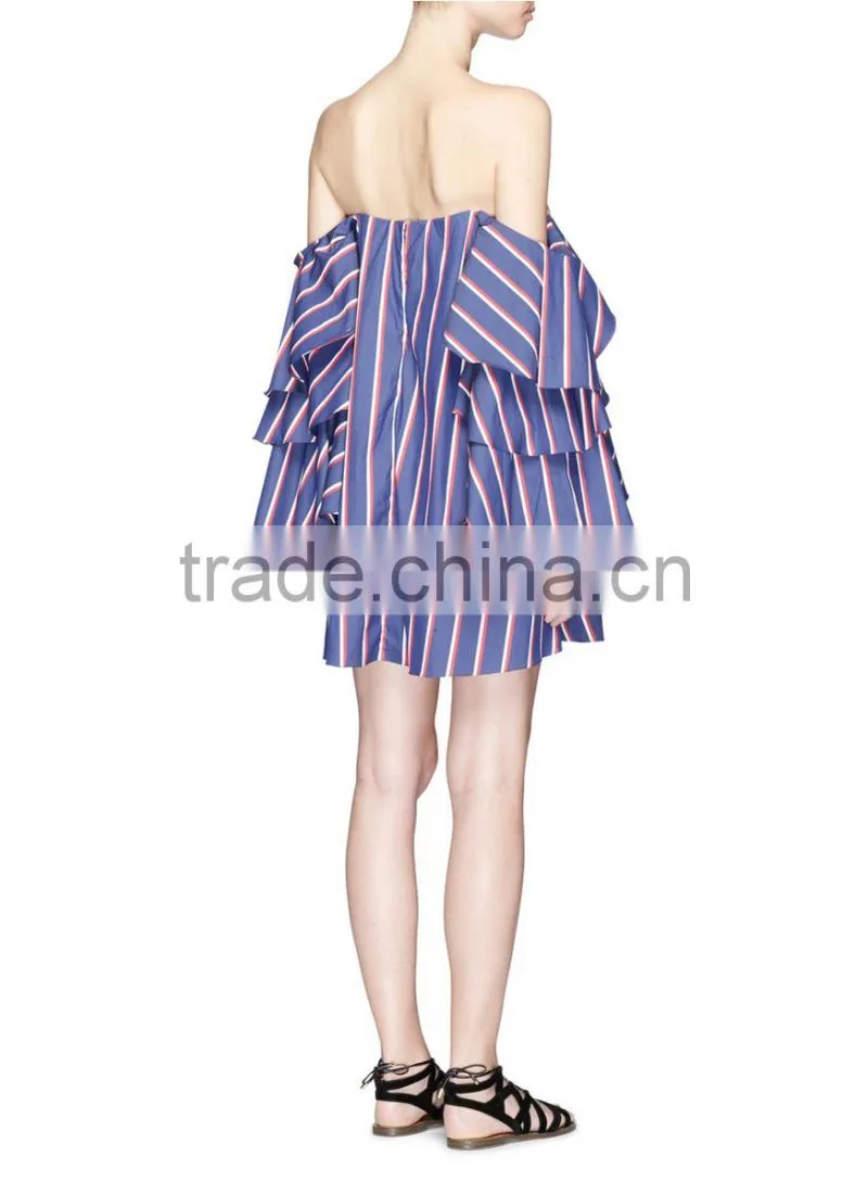 2017 summer cold shoulder stripe shirt