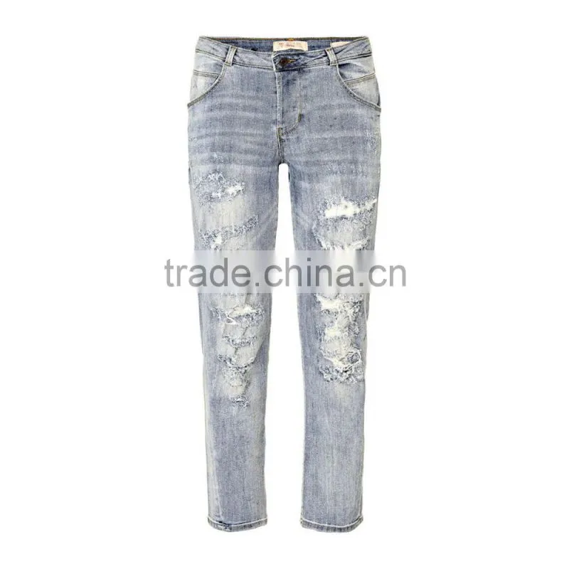 Plain Washed Damaged Pencil Fit Woman Jeans