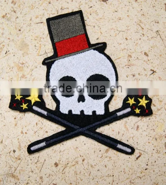 Custom high quality embroidered creative skulls patch for clothes embroidery patch made in china choose size/color