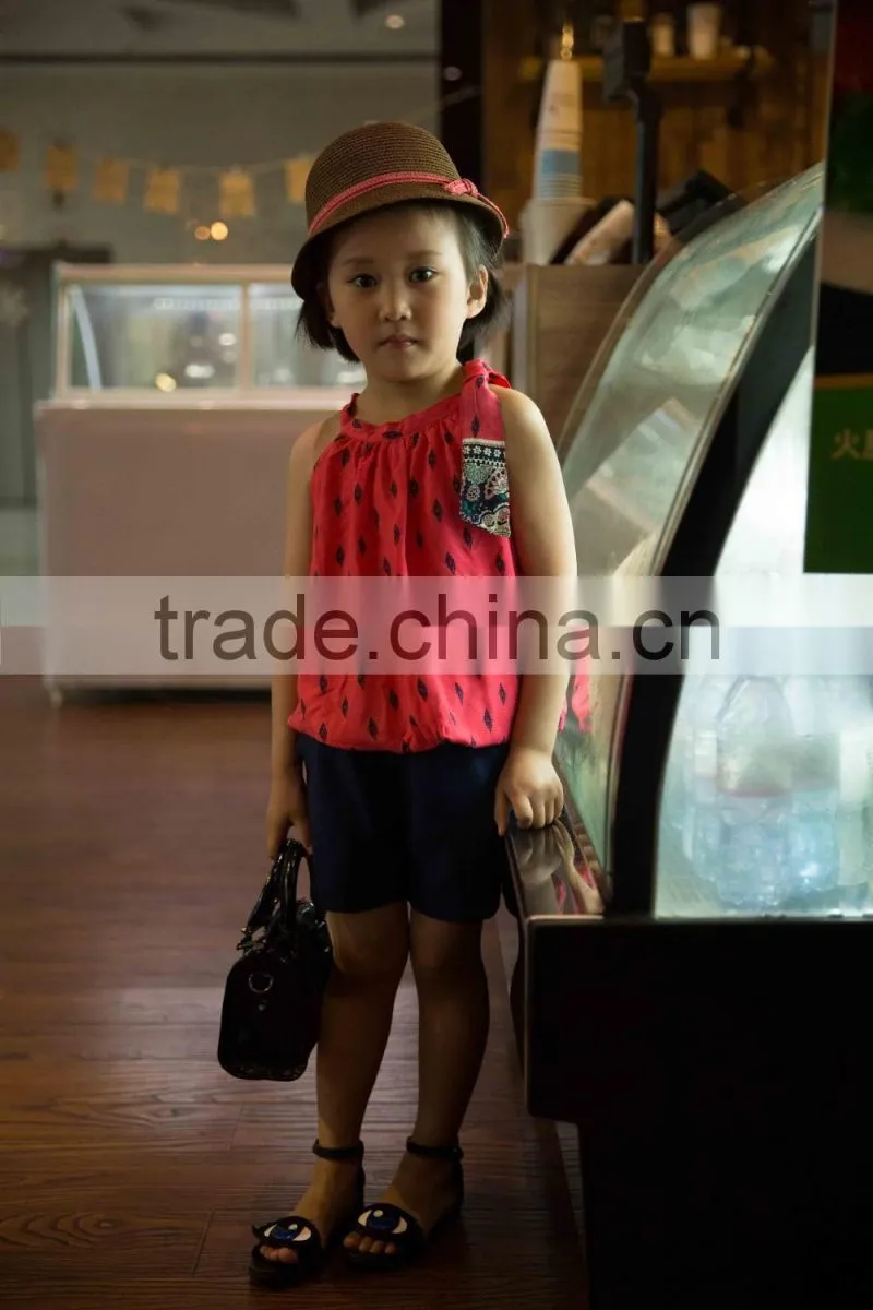 lovely fashion 2016 girl sleeveless blouse summer blouse off shoulder blouse bright color baby girl printed dress for summer