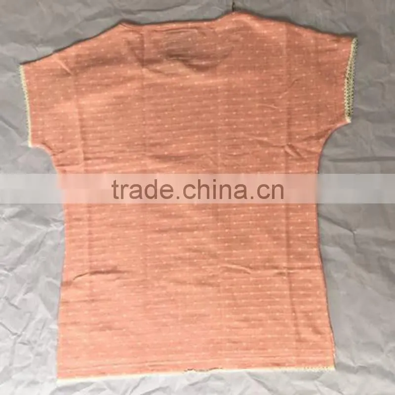 Designer Pink Lace Trim Striped T Shirt for Ladies