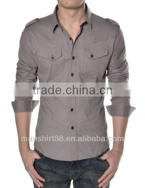 slim fit long sleeve military style casual shirt