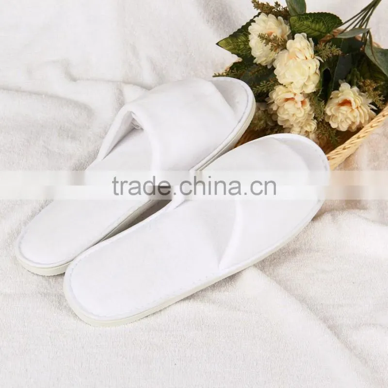 white open toe coral velvet hotel slipper