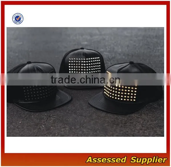 SNB035 Custom black leather snapback hat wholesale