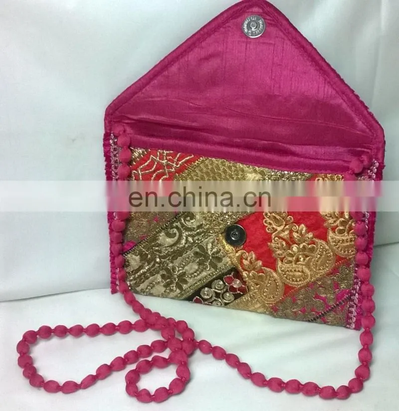 2015 New Valentines Womens Ladies Vintage Banjara Colorful Hand Zari Embroidered Unique Patch Handbag Clutch Tote Purse Pouch