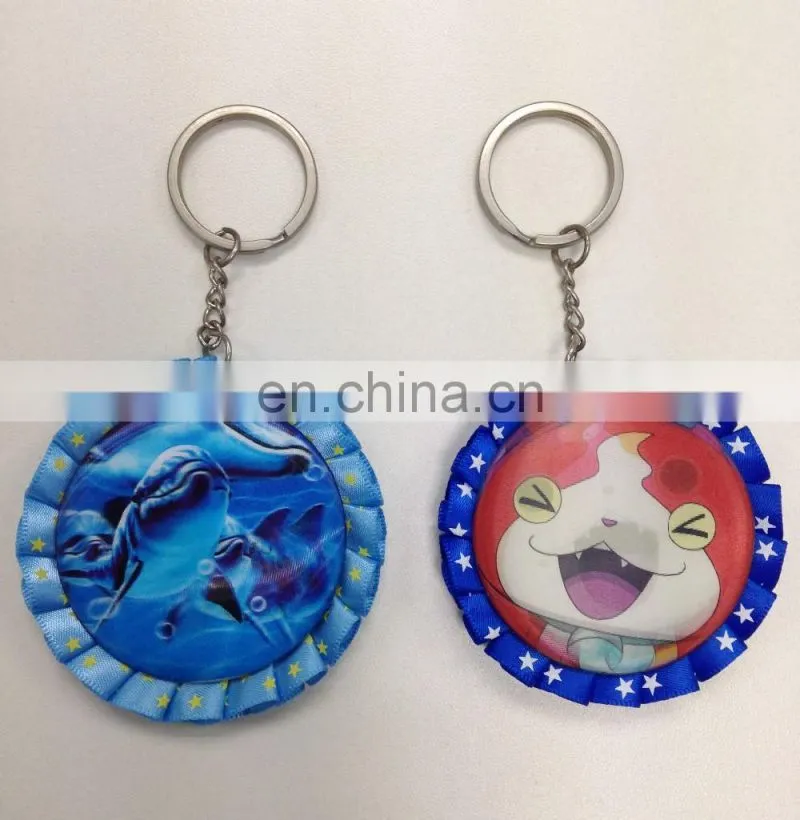 Custom made logo promotion gift ribbon badge keychain promotion gift ribbon badge keychain
