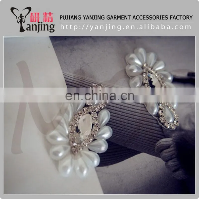 Factory main product !4.5*2.5CM Clear Silver beaded pearl wedding Dress flower Appliques