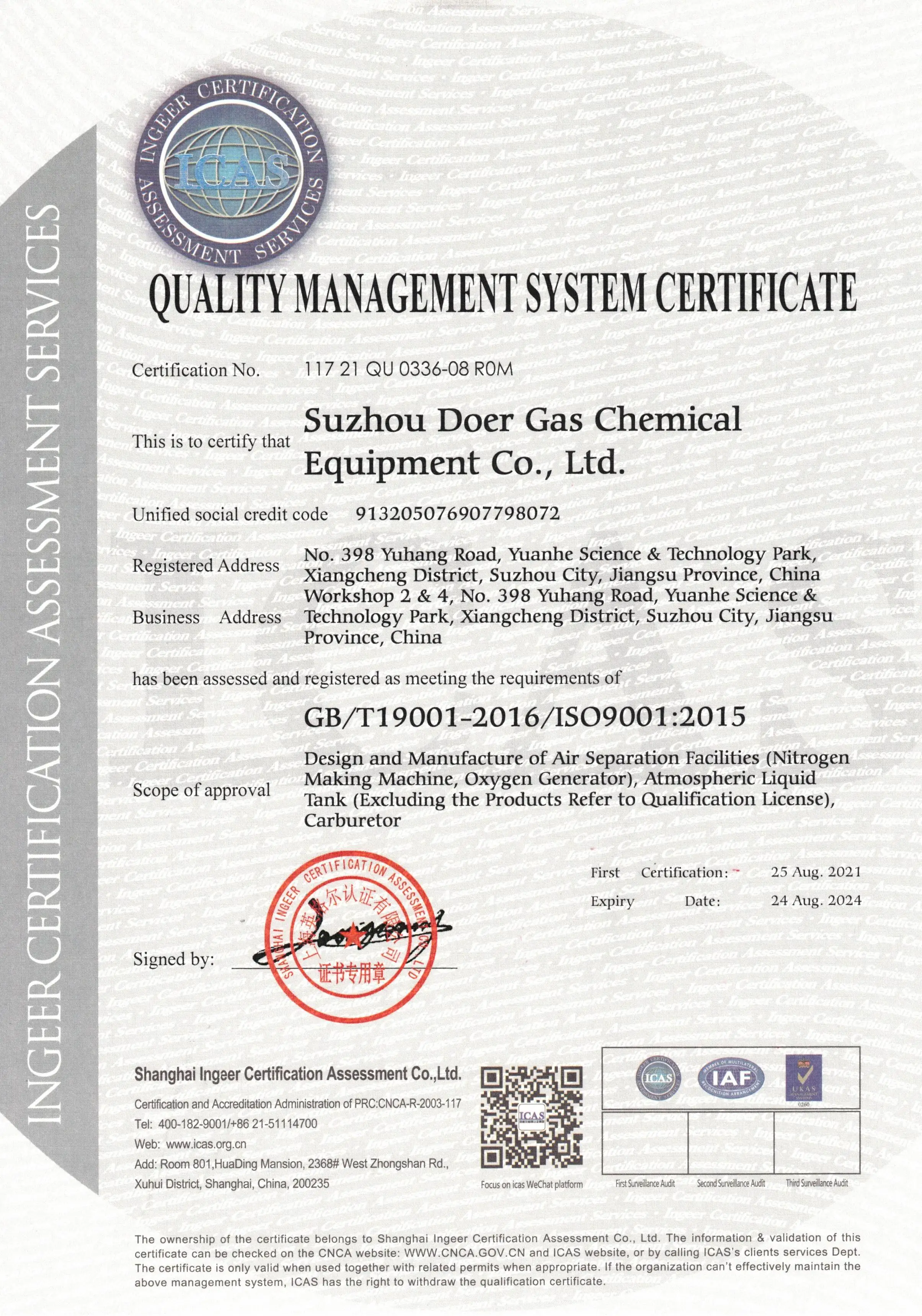 ISO 9001, Quality Management System Certificate