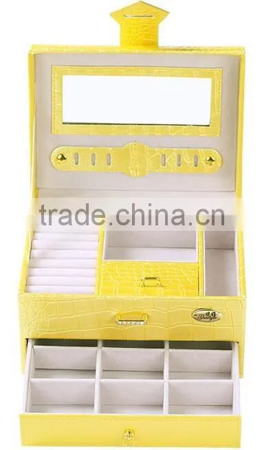 Faux Leather Large Lockable Jewelry Box Case Storage with Mirror,jewelry showcase display case