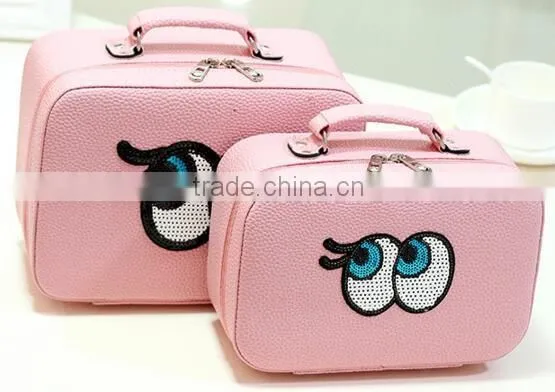 Pink Leather Girl cosmetic train case,custom Leather makeup carrying box,Beauty vanity artist case