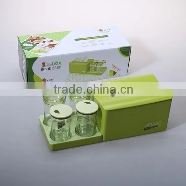 Rectangle plastic napkin box with condiment box 5 pcs/set