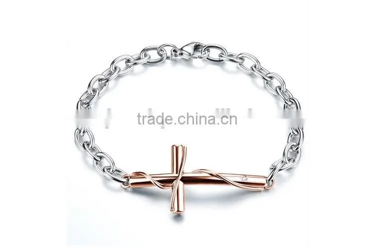 Stainless steel bracelets Cross couple bracelet titanium steel rose gold plating valentine's day gift