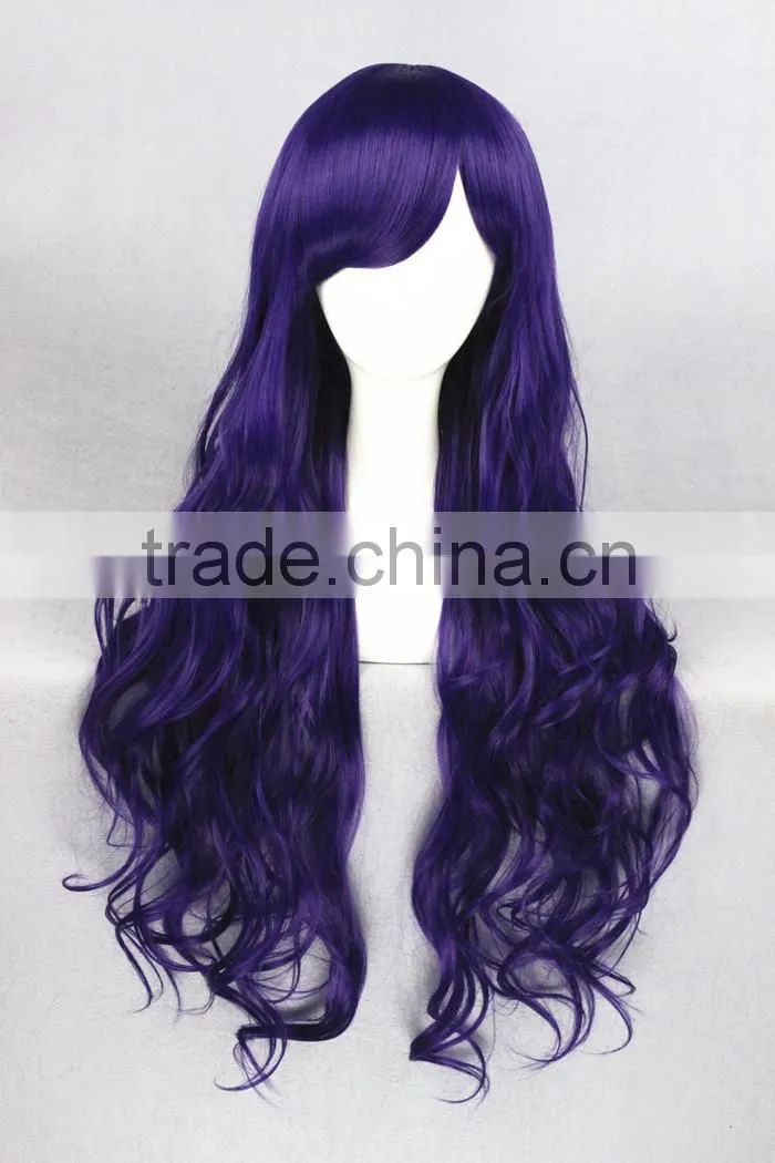 High Quality 80cm Long Curly Dark Purple Synthetic Anime Lolita Wig