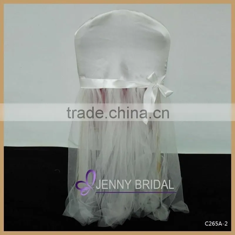 C133B lastest flower decoration red tulle wedding cheap chair covers for sale