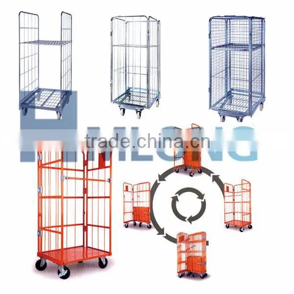 Industrial wire mesh roll container trolley
