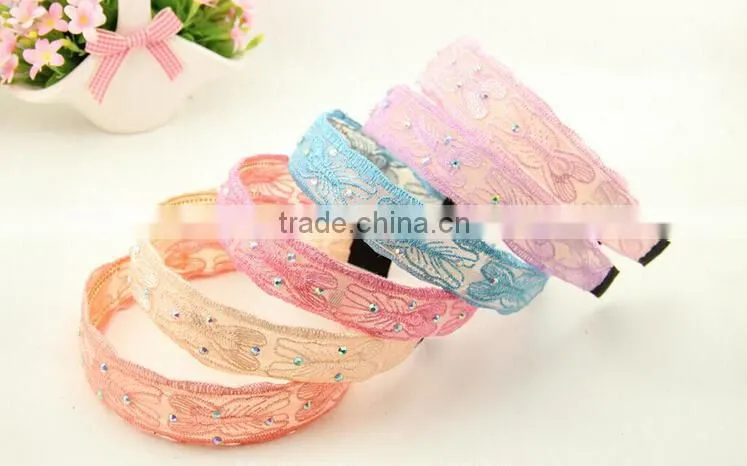 New product fashion butterfly lace diamond hair band for girls kids hair accessories