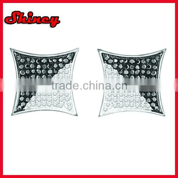 Kite shaped silver black cz pave earring