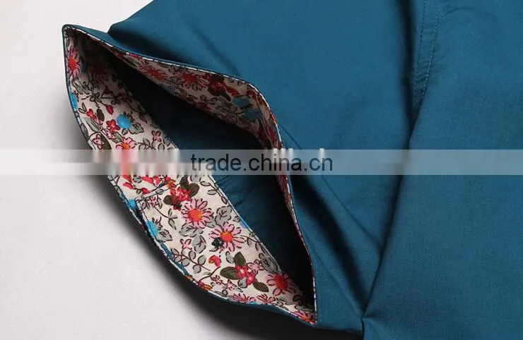 Floral Collar and Sleeve Office Design Light Blue Oxford Shirt