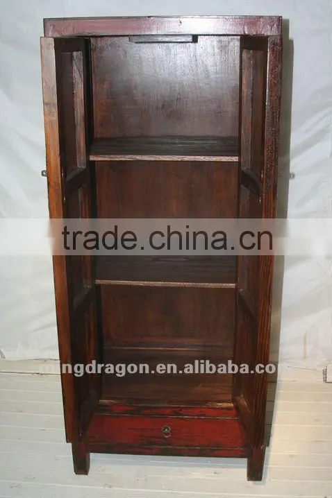 Chinese antique furniture pine wood red shanxi two door two drawer clothes cabinet