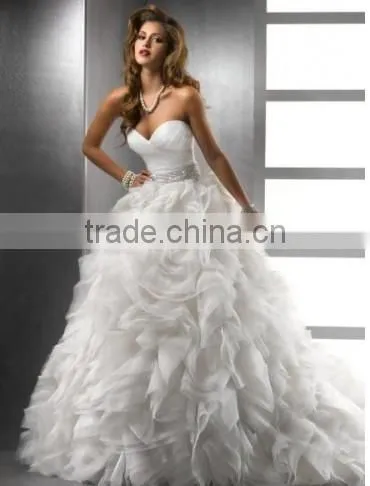 Sweetheart Ball Gown Ivory Silver Beads Crystals Waist Organza Wedd