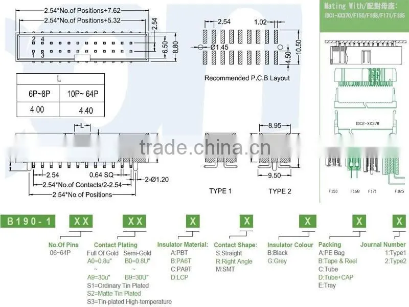 Made in China 2.54mm pitch factory price dual row vertical SMT box header connector