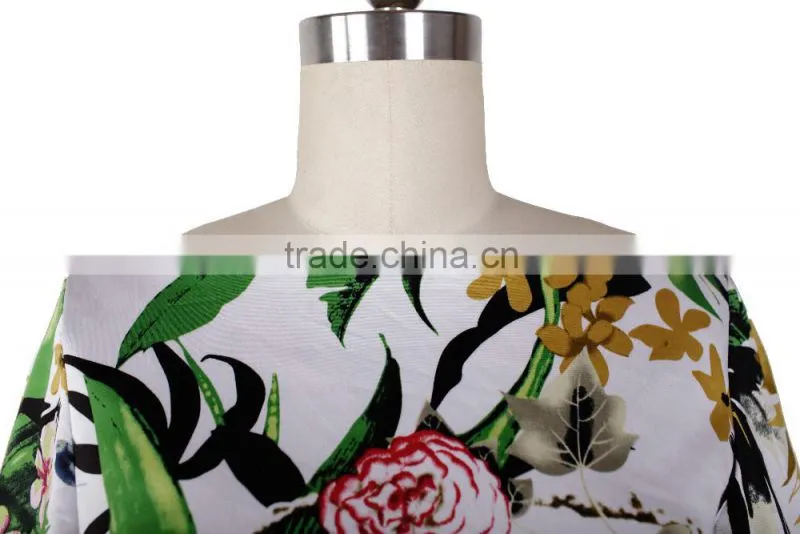 new midi half sleeve boat neckline peony printed cotton flared vintage dress 50s