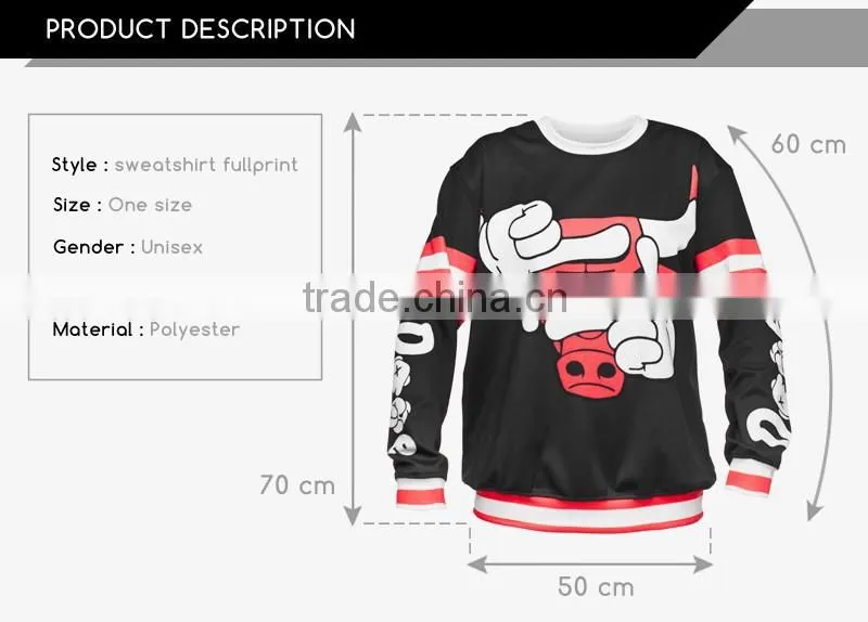 fashion angry bull high quality 3d digital print fullprint crewneck sweatshirt spring autumn unisex custom oversized pullover