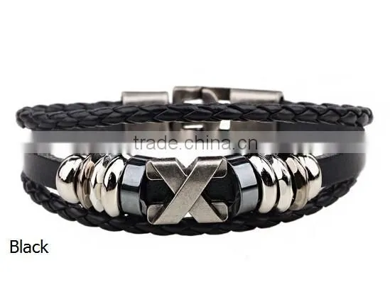 >>hot selling wholesale beaded DIY leather bracelet with X letter /