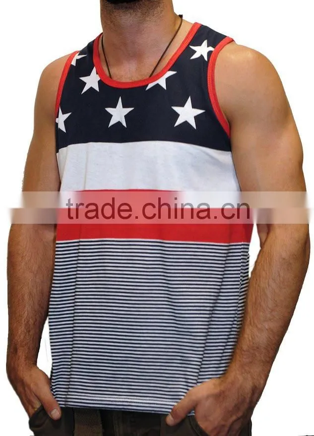 Men's Custom Printing Service Vest Stars & Stripes American Flag Tank Top Shirt