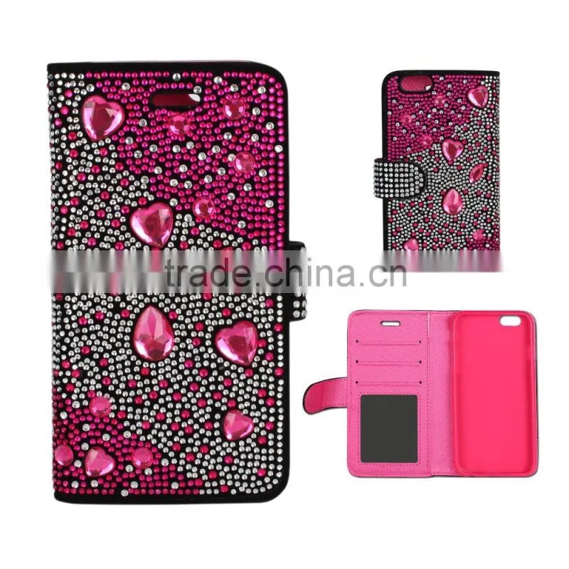 shinning diamond wallet case for lady, booklet case for iphoneSE/iphone6/iphone6 plus