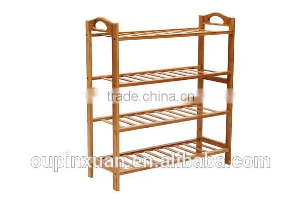 Pure nature bamboo handmade shoe rack,Bamboo 4-tiers shoe rack for shoes showroom