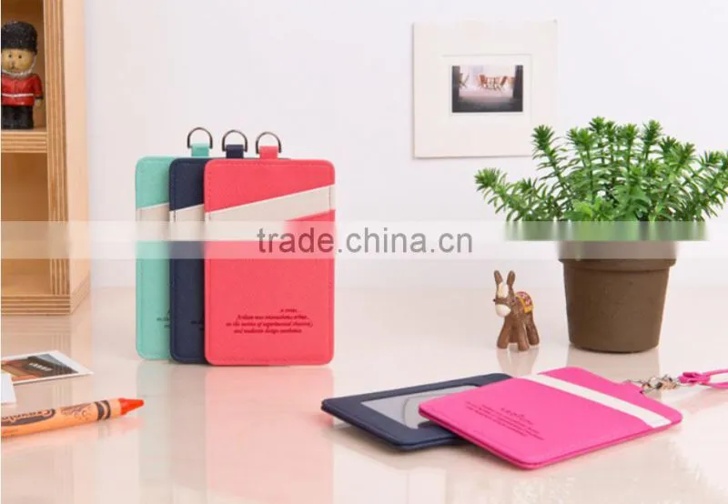 Neck Strap Lanyard ID Window Card Case Badge Leather Card Holder