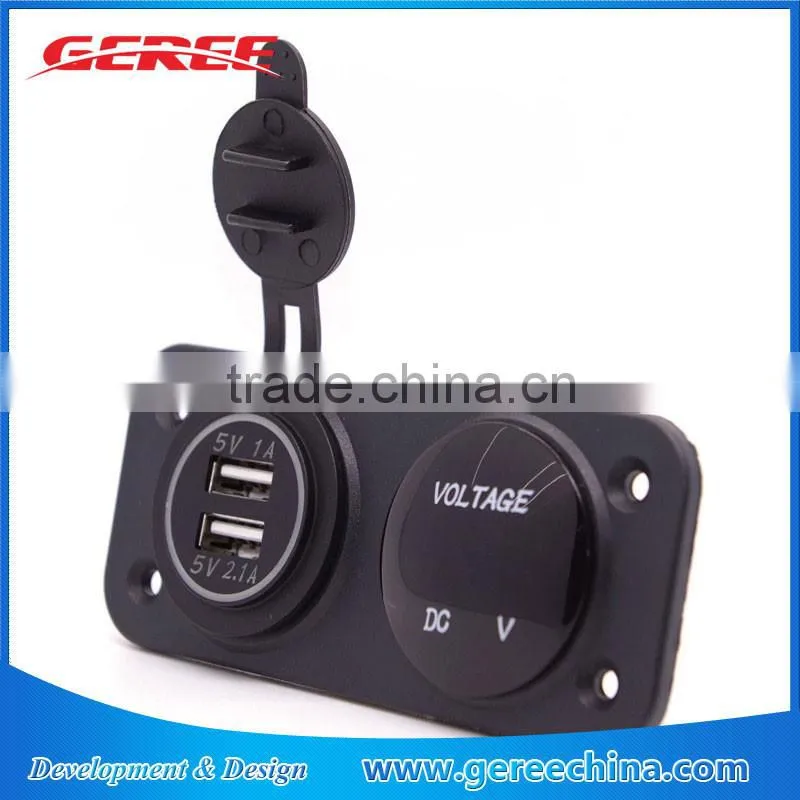 2.0A/1.0A Dual USB Port car Charger Socket Outlet 12V LED Digital USB Voltmeter Waterproof Design