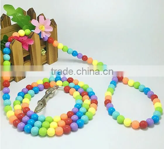 Luxury Pet Cat Dog Collar and Leash Set Colorful Beads Pearl Collar for Small Puppy