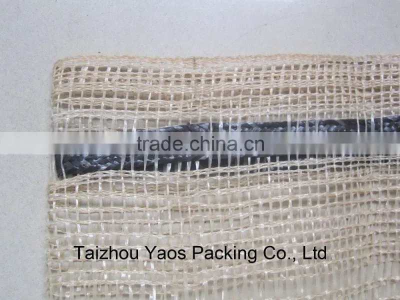 beige firewood bag PP leno mesh bag plastic plain mesh bag vegetable drawstring bag