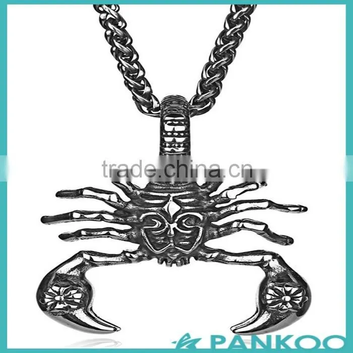 Vintage Stainless Steel Spider Skull Pendant Mens Necklace