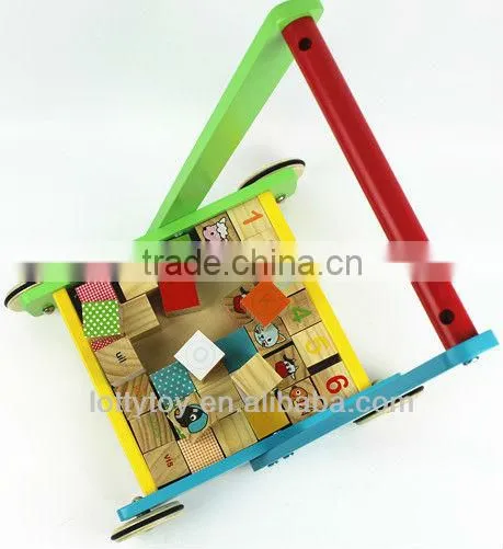Multi colour Wooden baby walker with blocks