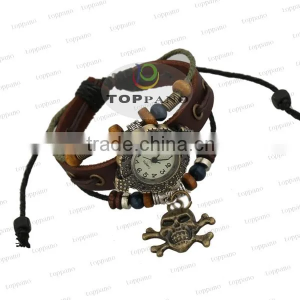 hot sale vintage style leather bracelet watch genuine real leather bracelet quartz watch