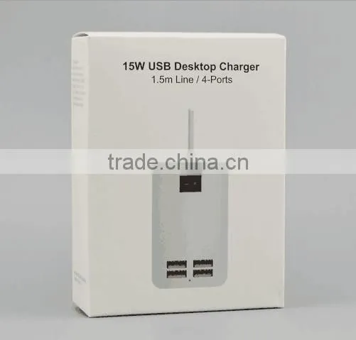 Original 5V 3A 15W EU plug 4-Ports USB Wall Charger Adapter for iPhone 6 Desktop Charger Adapter with 1.5m Cable Line White