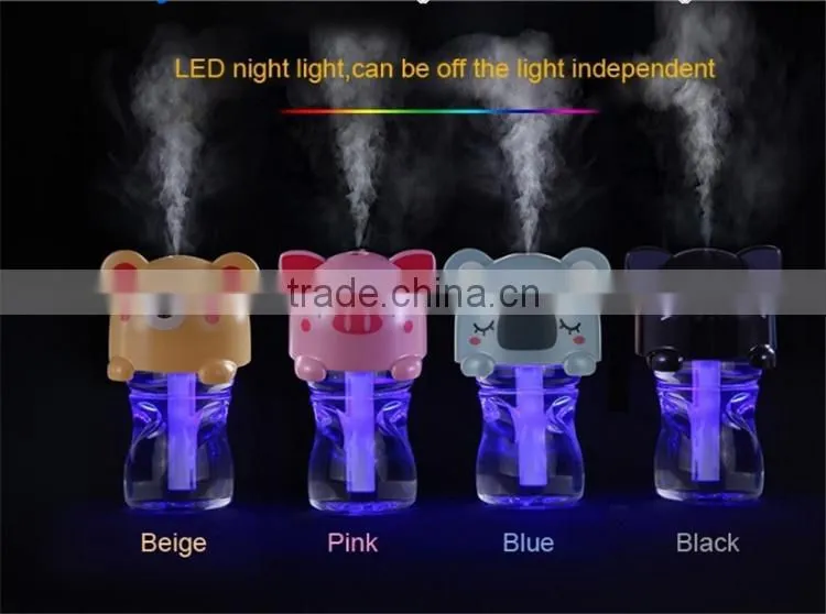 Home office travel usb portable cartoon bottle led light humidifier/essential oil diffuser for aromatherapy