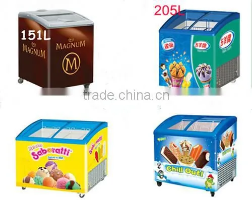 TOP QUALITY double glass door curved chest freezer for sale