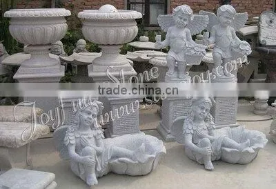Hand-Carved Granite Planters With girl sculpture