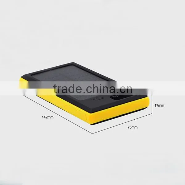 Yellow 5000mAh Dual USB Charger Power Bank Solar Charger With Holder