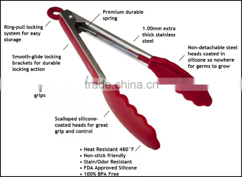 Durable Stainless Steel Silicone BBQ Tongs
