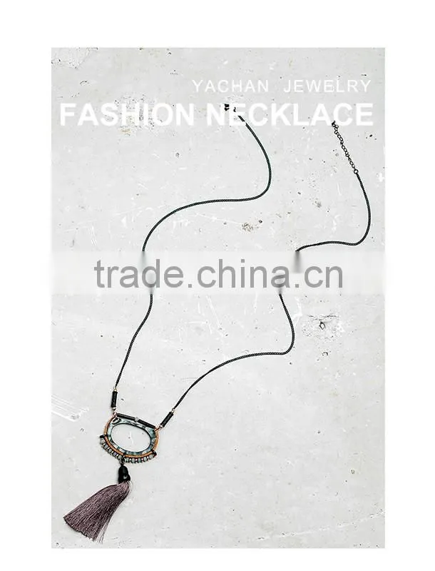2016 Vintage Women Brown Tassel Pendant Long Chain Necklaces Crystal Bead Geometric Alloy Collar Necklaces Designs Jewelry