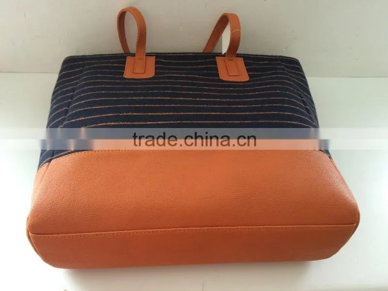 New arrivel strip woolen fabric women tote bag with cosmetic bags
