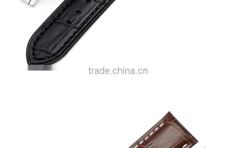 Men Waterproof Classic Head Layered Genuine Cow Leather Butterfly Clasp Watch Band 22mm 24mm