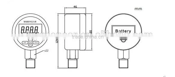 3V battery power supply led display pressure gauge