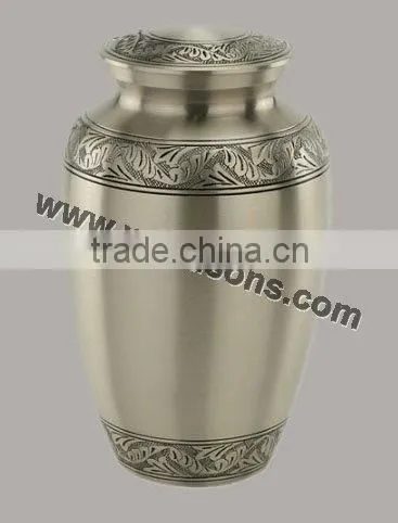 Handmade Stylish Metal Cremation Urns in small and large sizes in brass and aluminium with decoration
